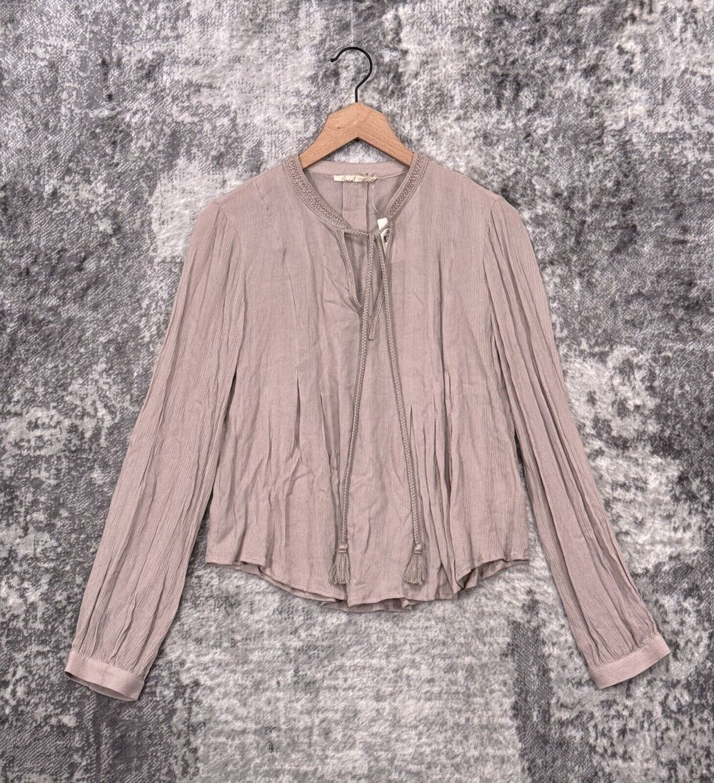 New Anthropologie Top 10 Womens Floreat Blush Pink Embroidered Tassel Tie